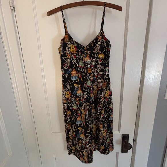 Partying skeletons /Day of the Dead dress by Paper Doll Productions XS - Picture 7 of 13